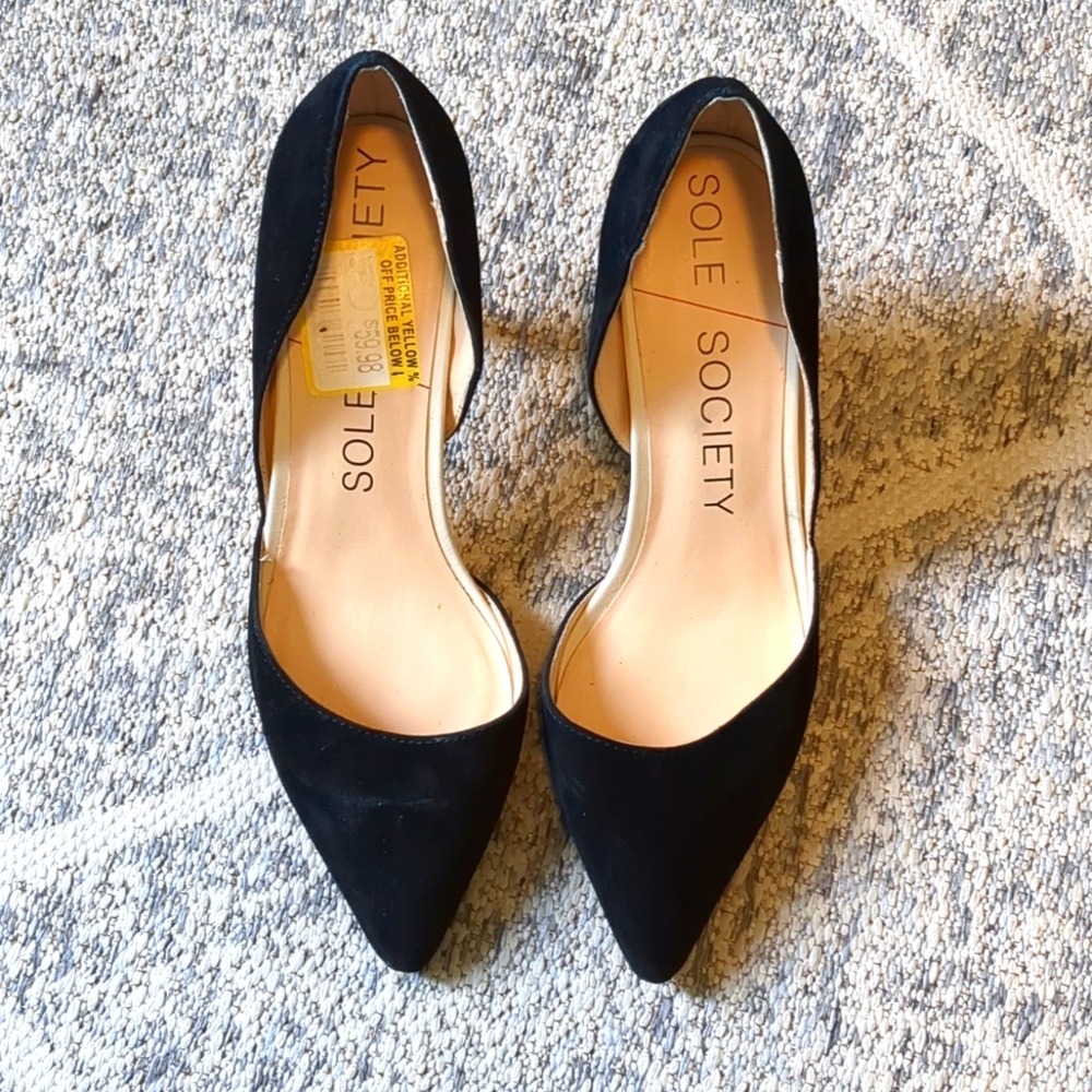 Sole Society Black Pointed Toe D'Orsay Flats
